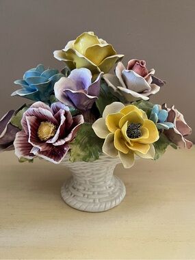 Vintage Capodimonte Porcelain Floral Basket Vase